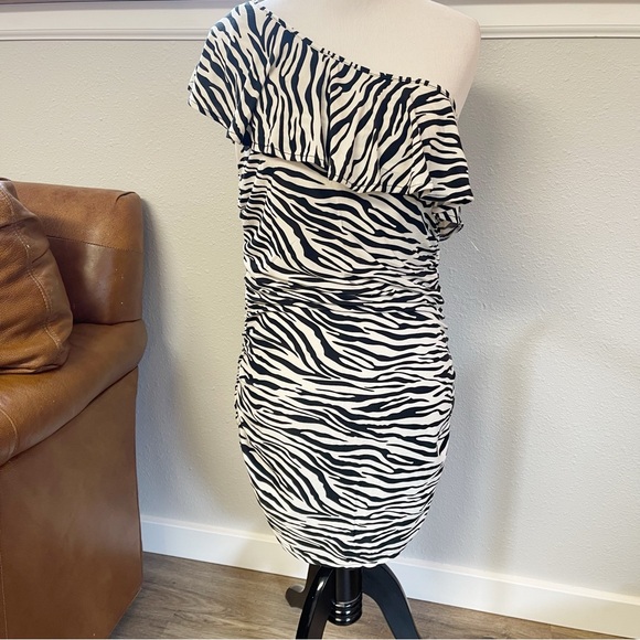 U-Lead zebra print one shoulder ruched mini dress - Picture 1 of 5
